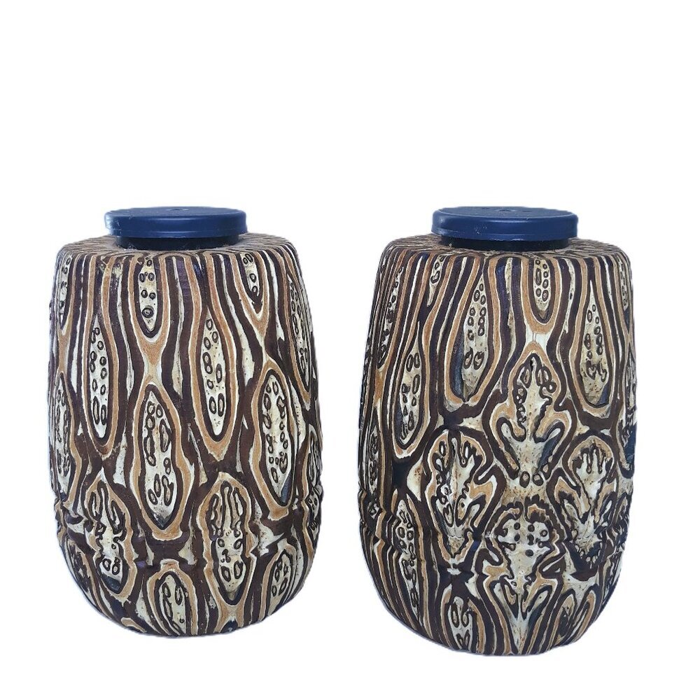 Vtg New Zealand Ponga Craft Wood Salt & Pepper Shakers Folk Art Tiki